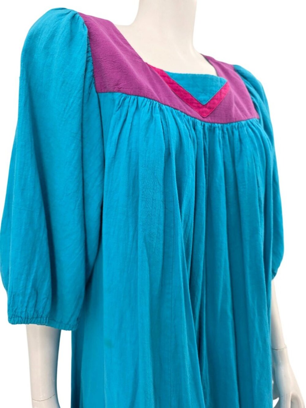 Two Potato Vintage Teal & Purple Cotton Peasant-Style Dress XL